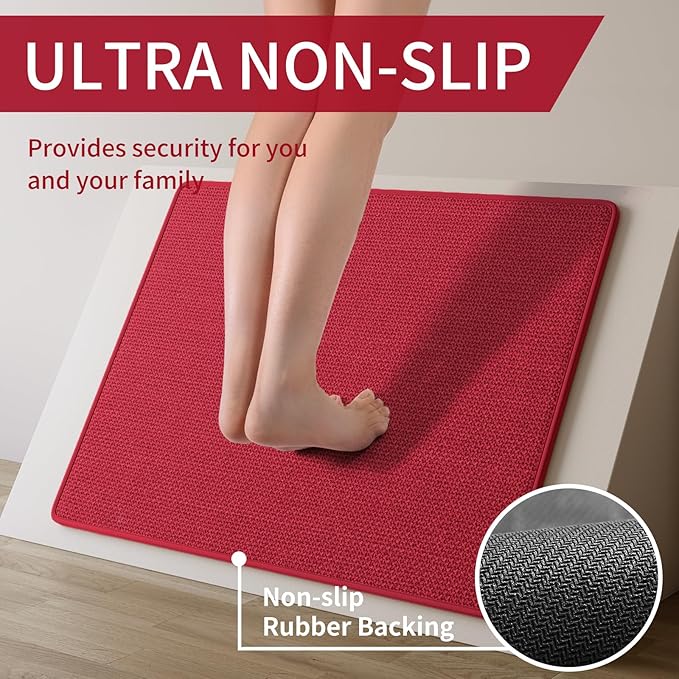 YDKGL Kitchen Mats for Floor, Super Absorbent Kitchen Rugs Non Slip Washable, Soft Imitation Linen Braided Kitchen Runner Rug, Standing Mat Kitchens Sink Mat, Easy to Clean, Red 17x95