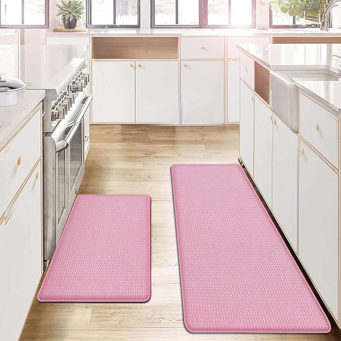 Kitchen Mats and Rugs Set of 2 - Cushioned Anti-Fatigue Kitchen Rug for Floor Washable 17"x29" +17"x59", PinkRed