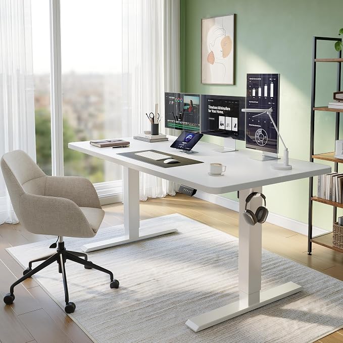 CubiCubi Standing Desk, 40 x 24 Inches Electric Height Adjustable Computer Desk, Sit Stand up Home Office Desk with Memory Presets, White