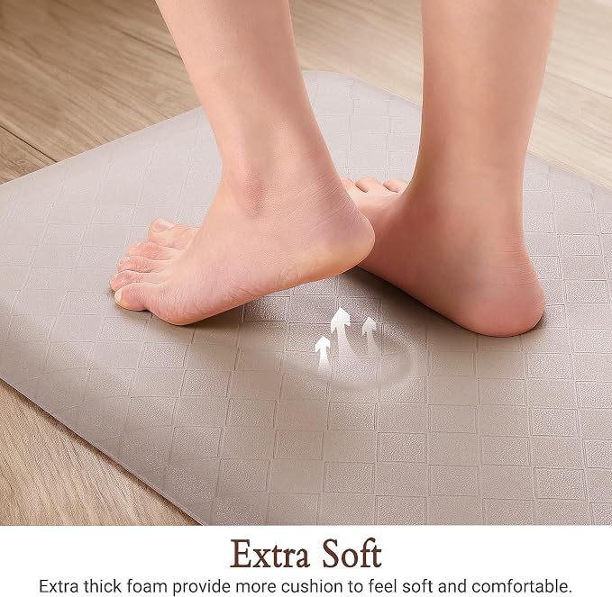 HappyTrends Kitchen Floor Mat - 4/5 Inch Thick Anti-Fatigue Kitchen Rug,Waterproof Non-Slip Kitchen Mats and Rugs Heavy Duty Ergonomic Comfort Rug for Kitchen,Office,Sink,Laundry,(22"x72", Khaki)