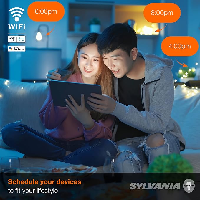 Sylvania WiFi Smart Plug, Voice Control, Compatible with Alexa and Google Home, Timer, On/Off, White - 4 Pack (75703)