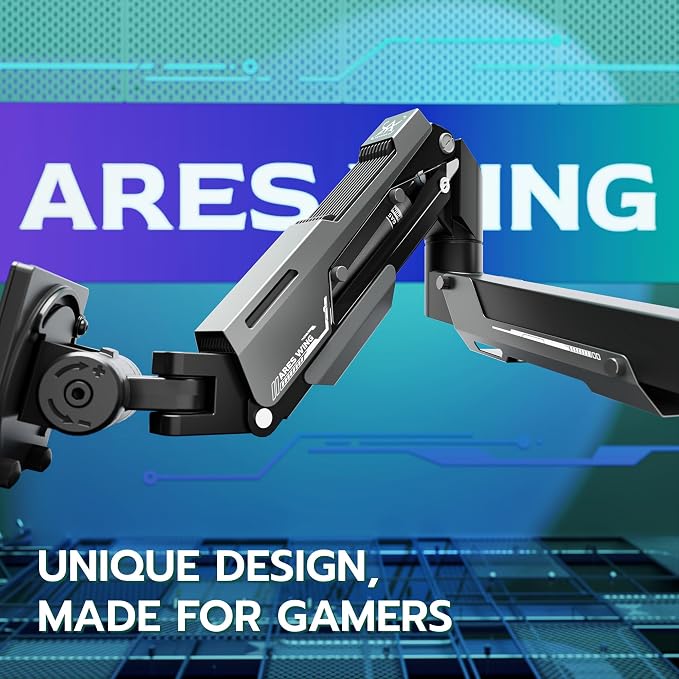 ARES WING Heavy Duty Dual Monitor Mount with USB for 24-57 Inch, Black | Adjustable Stacked Gas Spring Desk Mount for 2 Ultrawide Screens, VESA 75/100/200mm Mount