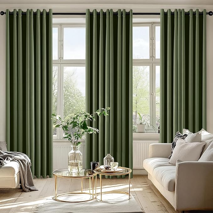 MIULEE Blackout Curtains for Bedroom Living Room 2 Panels, Thermal Insulated Room Darkening Drapes Grommet Noise Reducing Light Blocking Window Treatments 84 Inches Long 50x84 Inch Olive Green