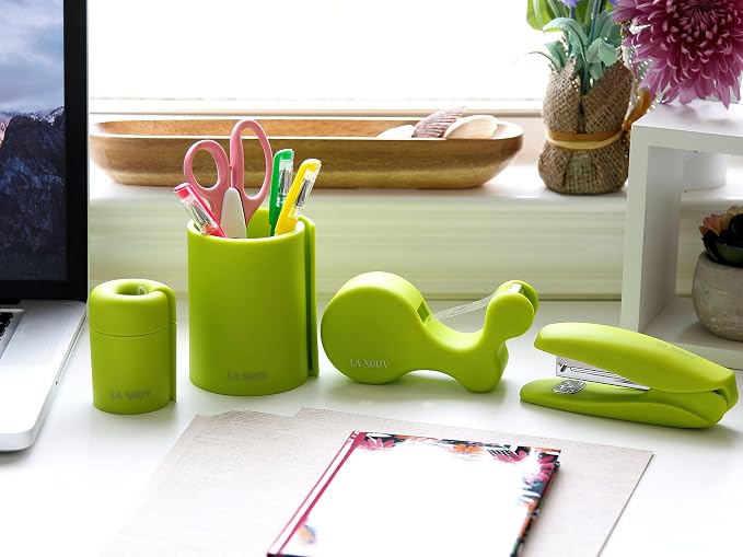 Pen Holder for Desk, Lime Green, 4x3 Inch | Modern Makeup Brush Holder, Desk Decor, Home Office Essentials, For Men & Women, Multiple Colors Available