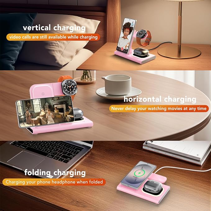 Wireless Charger for Samsung Charger (Foldable & Nightlight),3 in 1 Charging Station for Samsung S26 Ultra/S25/S24/S23/S22/Note20 Z Fold Flip7, Travel Charger for Galaxy Watch 8/7/6/5/4/3/Galaxy Buds4