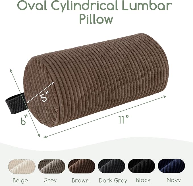 HIGOGOGO Lumbar Roll Lumbar Support Pillow for Office Chairs, Cars, and Gaming Chairs, Back Cushion with Washable Cover & Adjustable Strap to Relieve Back Pain and Improve Posture, 11"x6"x5", Brown
