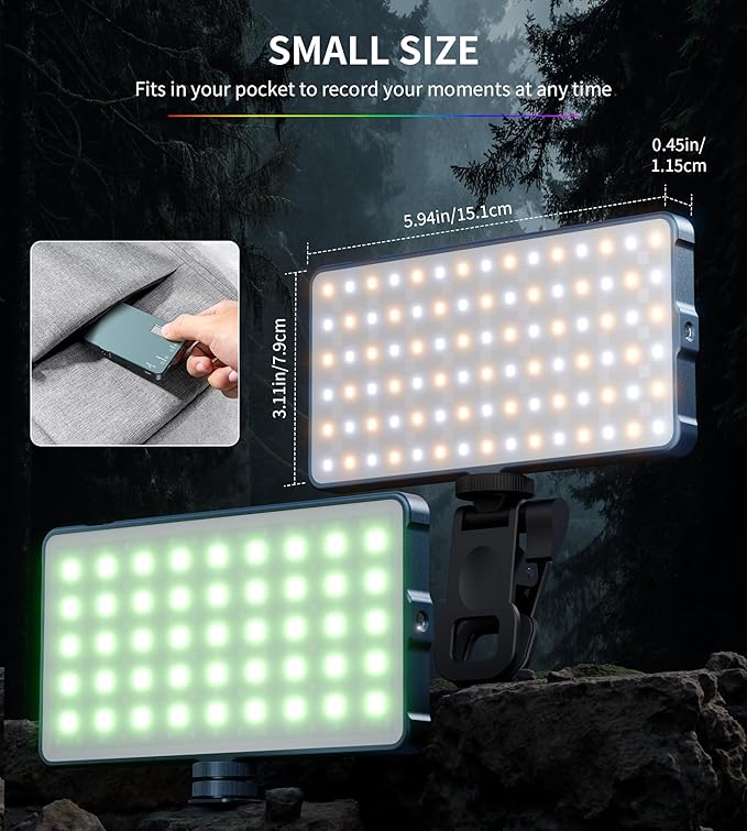 Selfie Camera Phone Light with Metal Hotshoe & Clip, 135 LED CRI 96+ 2500K-9900K 4000mAh RGB Video Light for iPhone, Cameras, Selfie, Video Conference, TikTok Live Streaming, Gifts for Women & Mom