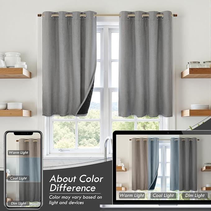 DriftAway Blackout Soundproof Thermal Insulated Linen Textured Curtains with Quilted Thermal Lining for Cold and Heat Blocking Noise Reducing Daytime Sleep 1 PC 52 Inches by 36 Inches Gray