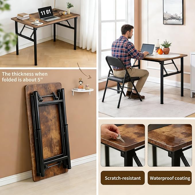 Small Folding Computer Desk - 39.4 Inch Foldable Small Spaces Compact Desk,No Assembly,Bedroom, Dorm and Apartment,Portable Study for Home Office Table