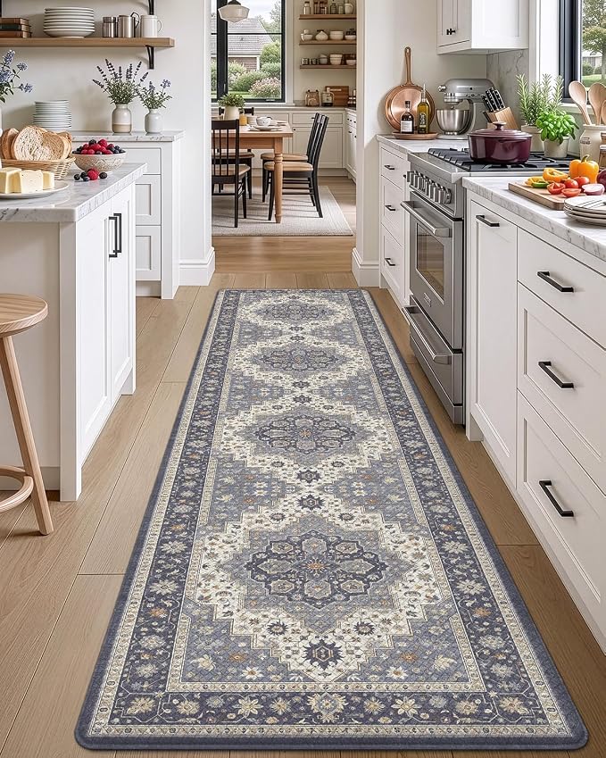 DEXI Kitchen Floor Mats Anti Fatigue, 23x86 Large Long Cushioned Vintage Runner Rug Waterproof, Standing Comfort Memory Foam Padded for Front Sink Laundry Office, Dark Grey