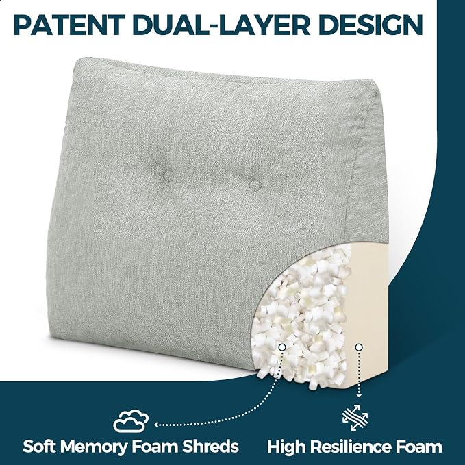 Back Support Pillow for Recliner Soft Dual Layer Lumbar Support Pillow with Shredded Memory Foam Ergonomic Orthopedic Couch Lumbar Cushions for Elderly Lower Back Pain Relief Light Grey
