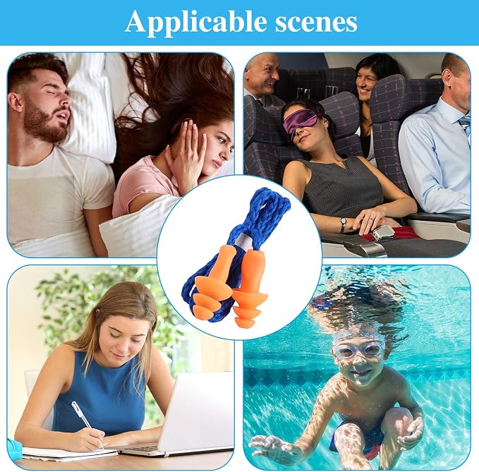 Corded Ear Plugs Silicone Noise Reducing Soft Hearing Protection Earplugs Reusable Rubber for Sleeping Swimming Snoring Sports (150)