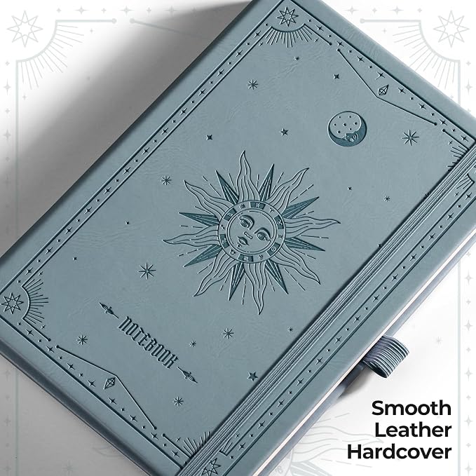 EMSHOI Blank Notebook Journal - 320 Pages, 100gsm Thick Paper, A5 Hardcover Leather, Art Sketchbook for Drawing, Unlined, Plain Sketch Book for Women Men Work Writing, 5.75 X 8.38, GrayBlue