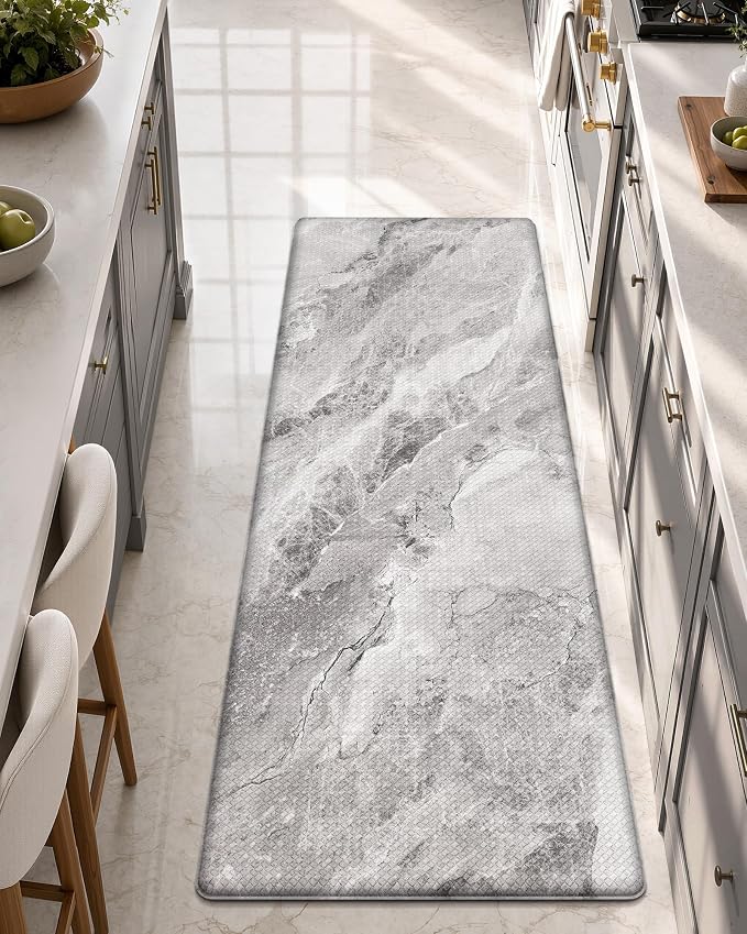 Color&Geometry Kitchen Mats for Floor 24x59 Grey Marble Design | Non Slip Kitchen Rug, Easy Clean, Oil/Water Proof, 0.4in Anti Fatigue Standing Mat For Sink/Laundry/Office, Home Decor, Wide
