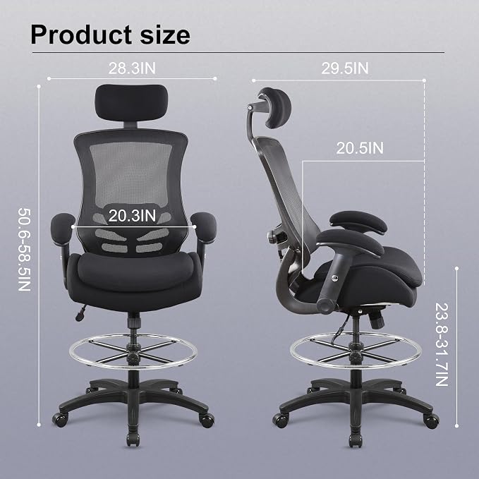 BOLISS 400lbs Ergonomic Drafting Chair Tall Office Mesh Chair | Adjustable Headrest, Standing Desk Chair, Height Adjustable Armrest and Flip up Arms, Adjustable Lumbar Cushion