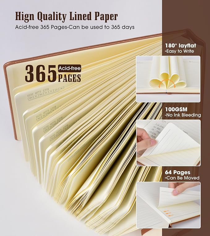 Lined Journal Notebook -365 Pages A4 Big Journal for Writing Men Women, College Ruled Notebook, Hardcover Leather Journal, Daily Journal Notebook for Work, Note Taking, 100Gsm Paper( 8.5" x 11" Brown)