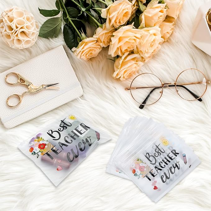 60 Pcs Teacher Appreciation Gifts Bulk Best Teacher Ever Small Waterproof Makeup Toiletry Bag Pouch Cosmetic Pencil Bag Thank You Gifts for Women Men Travel Back to School Season Supplies