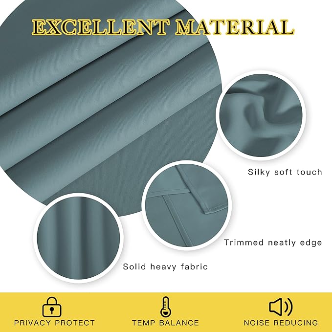 NICETOWN Blackout Greyish Blue Curtain for Living Room - Solid Thermal Insulated Grommet Light Blocking Window Treatment Sound Dampening for Bedroom/Doorway (1 Panel, W66 x L66)