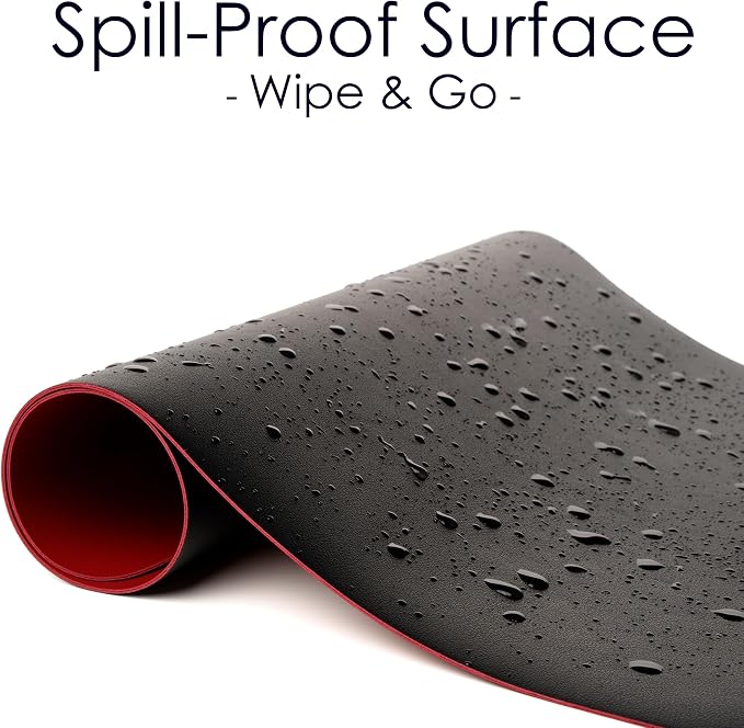 Leather Desk Pad Protector, Waterproof Mouse Pad, PU Desk Mat, Office Desk Cover, Desk Writing Mat for Office/Home/Work/Cubicle (Black/Red) 9x8 in