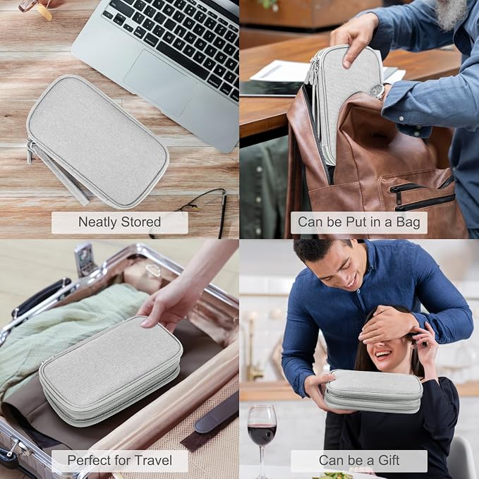 FYY Travel Electronic Cable Organizer Bag, Pouch Electronic Accessories Carry Case Portable Waterproof Double Layers Storage Bag for Cable, Cord, Charger, Phone, Earphone, Medium Size, Grey