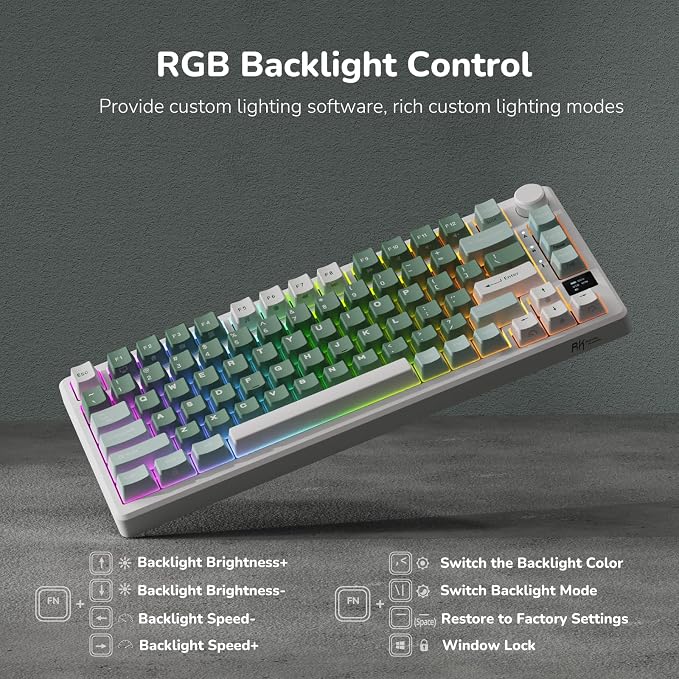 RK Royal KLUDGE M75 Wireless Mechanical Keyboard 2.4Ghz/BT5.1/USB-C Gaming Keyboard 75% Layout 81 Keys Gasket Mount with OLED Display & Knob RGB Backlight Hot-Swappable Cream Switch, Green