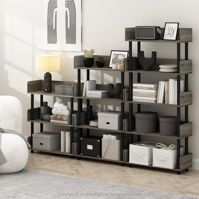 Furinno TURN-N-TUBE Display Shelf, 3-Tier Storage Shelves with Side Panels, Open Shelves Book Shelf with Rounded Corner Top Edges, for Organization and Storage, Living Room, Home Office, French Oak