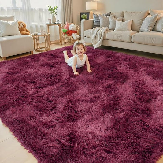Rugs for Living Room 5x8, Alfombras para Salas Shag Large Plush Soft Area Rug, Shaggy Carpets for Bedroom,Boys Girls Home Decor Aesthetic(Burgundy, 5 x 8)