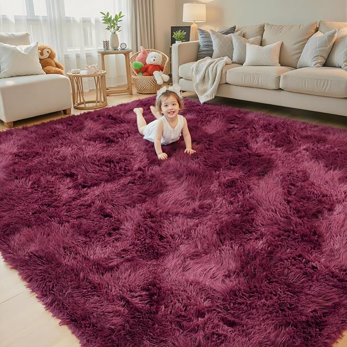 Rugs for Living Room 6x9, Alfombras para Salas Shag Large Plush Soft Area Rug, Shaggy Carpets for Bedroom,Home Decor Aesthetic(Burgundy, 6 x 9)