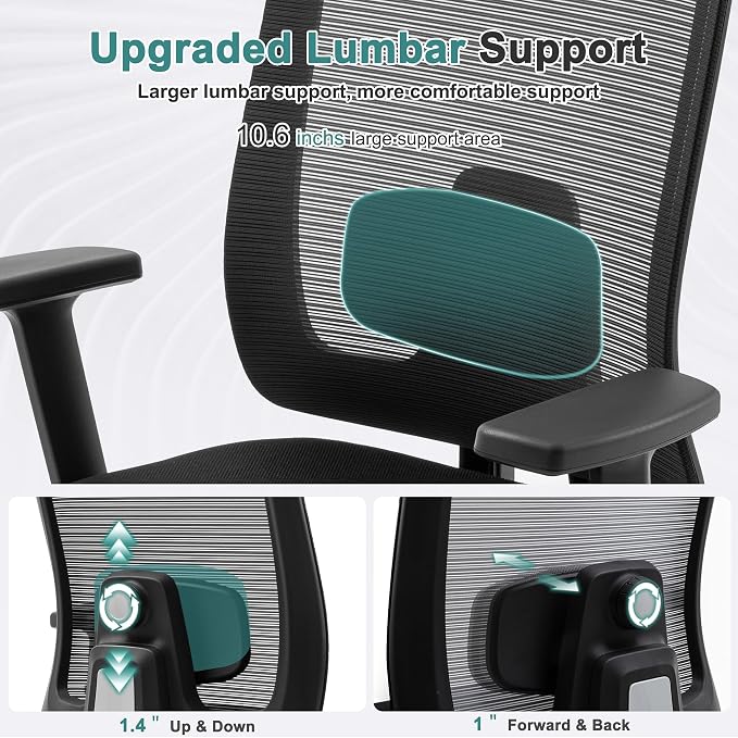 Shintenchi Ergonomic Office Chair, High Back Mesh Desk Chairs with Headrest & Lumbar Support Adjustable, 3-Level Tilt Backrest Comfortable Gaming Chair 330lbs Capacity, Big and Tall Rolling Chairs