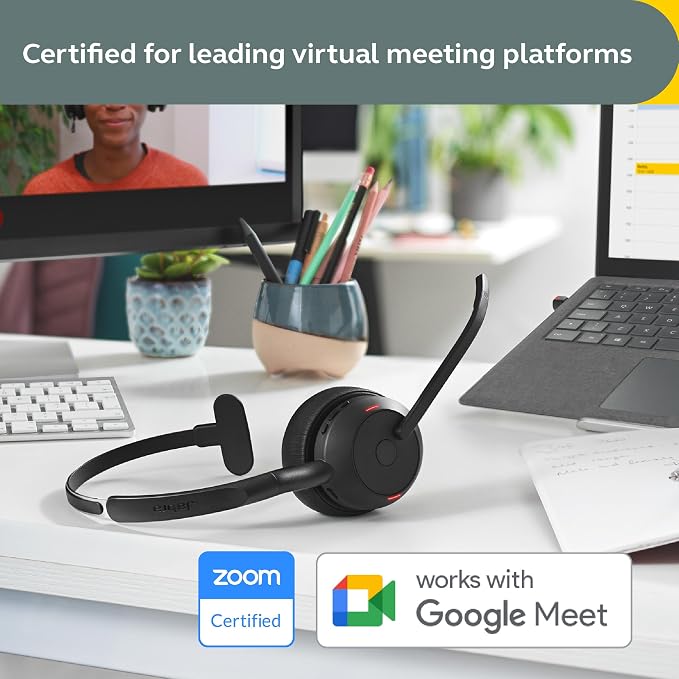 Jabra Evolve2 55 Mono Wireless Headset - Features AirComfort Technology, Noise-Cancelling Mics & Active Noise Cancellation - Works with UC Platforms Such as Zoom & Google Meet - Black