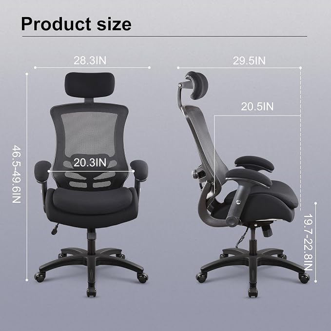 BOLISS Ergonomic Office Desk Chair High Back Heavy Duty 400lbs | Double-Layer Seat Cushion, Adjustable Headrest, Adjustable Lumbar Support, 2D Height Adjustable Flip-Up Arms