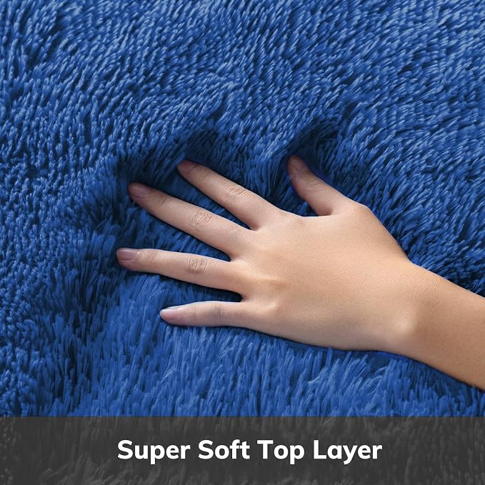 Ophanie Round Rug 5Ft Blue Circle Area Rug, Boys Room Decor, Fluffy Fuzzy Bedroom Carpet, Plush Soft Shaggy Living Room Rugs for Kids Home Aesthetic, Nursery with Over 99 pcs Pile fibers