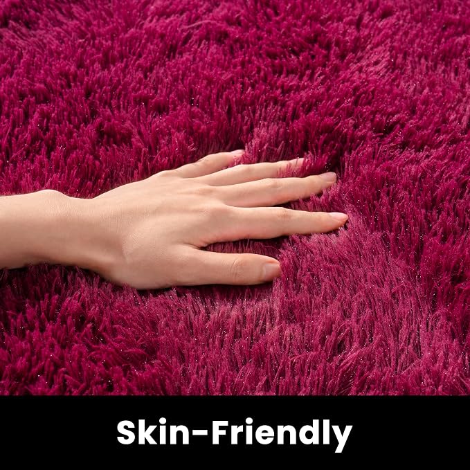Awaytail 8x10 Rug - Non-Slip Area Rug Washable for Living Room - Height Pile Fluffy Throw Rugs Carpet for Bedroom - Burgundy