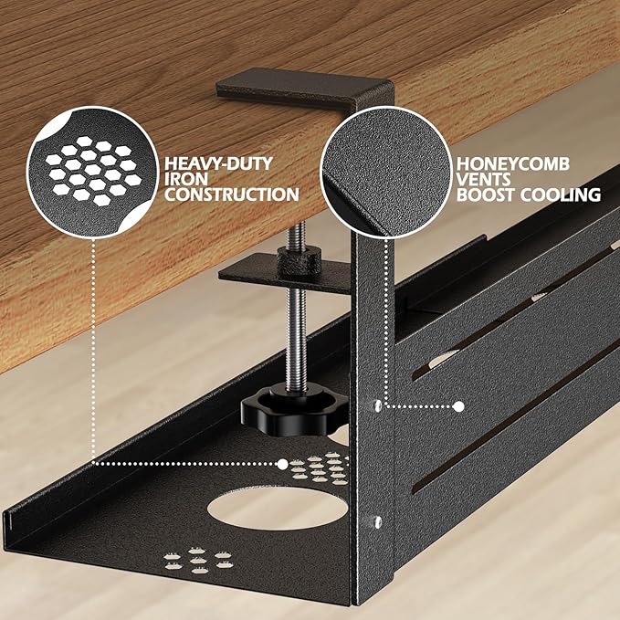 Under Desk Cable Management Tray - 18-29in Retractable Iron Cord Organizer, No-Drill Installation with Anti-Slip Pads, Desk Cable Tray for Office, Gaming,Standing Desks(Black)