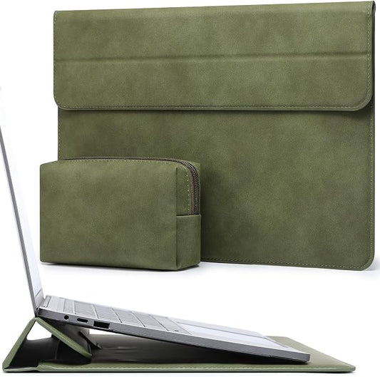HYZUO 13.3-14 Inch Laptop Sleeve Case with Stand Feature for MacBook Pro 14 M5/M4/M3/M2/M1 2026-2021, MacBook Pro/Air 13.3, 13.5" 13.8" Surface Laptop, HP Spectre X360 13/14, Olive Green