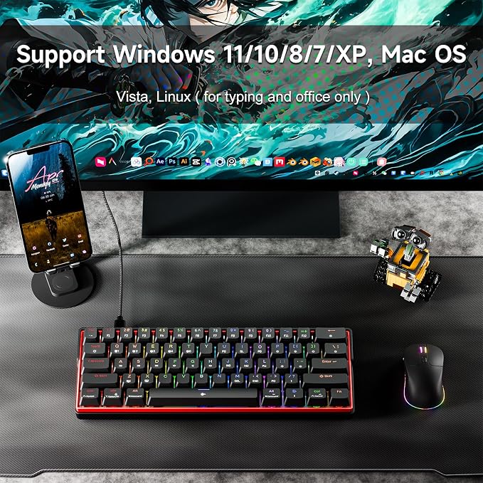 KEMOVE K61SE Gaming Mechanical Keyboard, 60 Percent Wired RGB Backlit N-Key Rollover Compact Mini 61 Keys Keyboard for PC Laptop, Blue Switch