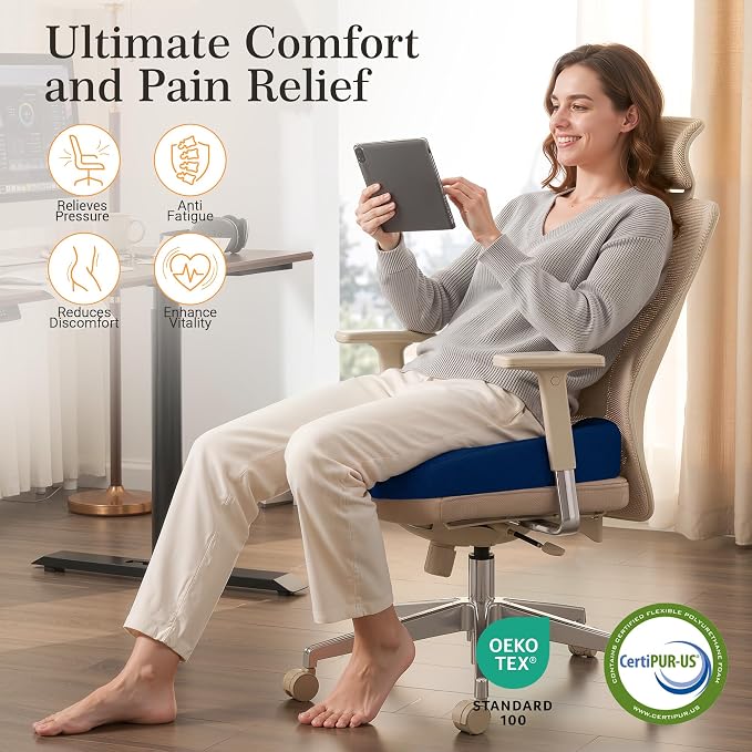 Donut Pillow Seat Cushion for Hemorrhoids & Tailbone Pressure Relief - Memory Foam Office Chair Cushion for Sciatica, Coccyx & Back Pain, Non-Slip Butt Cushions for Long Sitting (Blue)