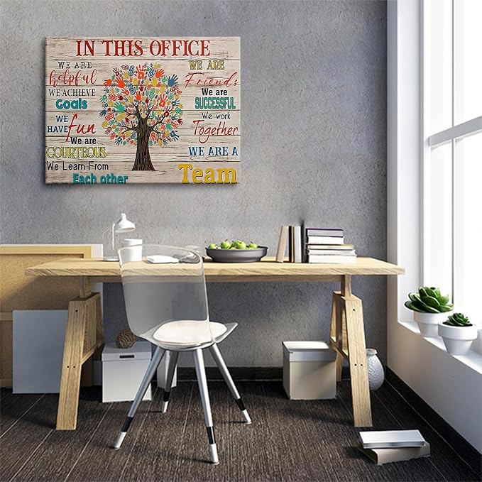 HDXUFJQ Office Inspirational Wall Art In This Office Canvas Wall Decor Team Rules Motivation Positive Quotes Pictures Prints Teamwork Painting for Home Office Ready to hang(24"x36")