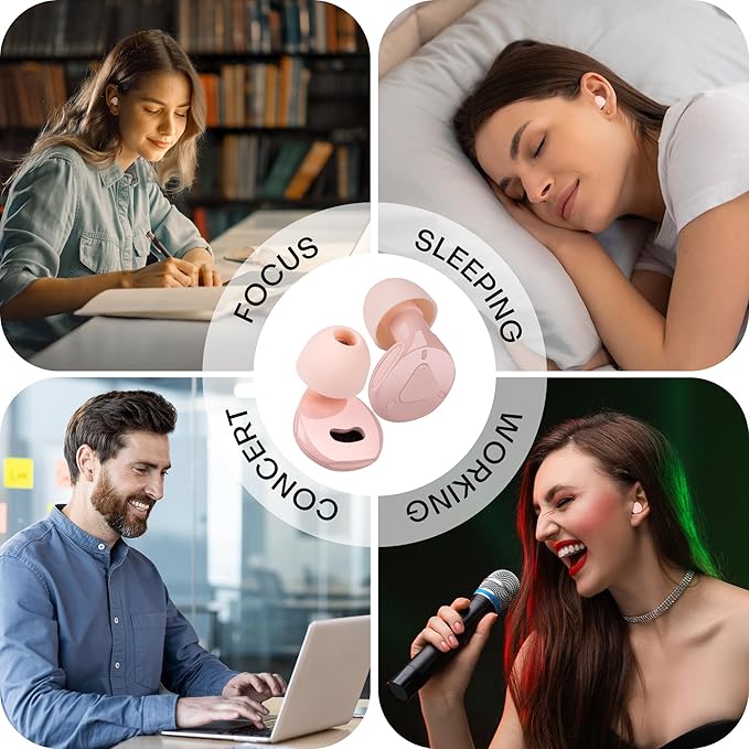 Ear Plugs for Sleeping Noise Cancelling, Adjustable Passive Earplugs for Concerts & Festivals,Reusable Hearing Protection for Sleep,Work,Focus,Travel, Pink