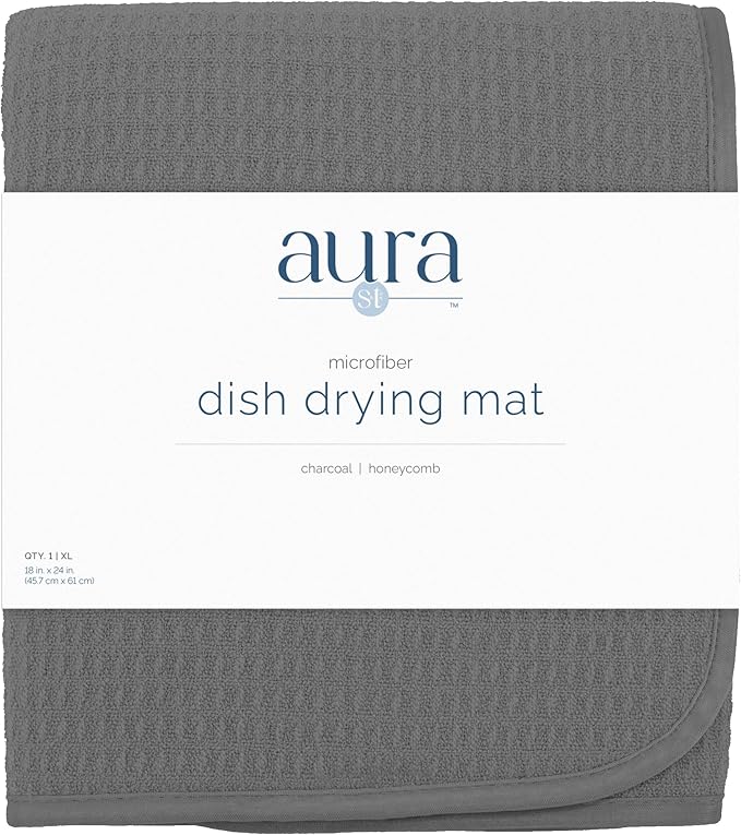 S&T INC. Dish Drying Mat XL, 18” x 24”, Absorbent Microfiber Kitchen Counter Mat, Dish Drying Pad for Dishes, Utensils, Pots and Pans, Extra Large, Charcoal