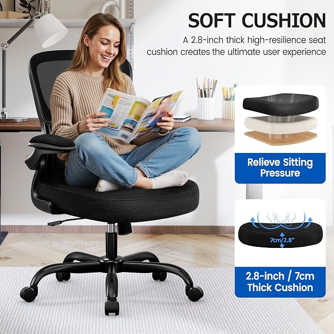 ALLGOD Ergonomic Office Chair, Breathable Mesh Ergonomic Desk Chair with Lumbar Support, Flip-up Armrests, Computer Chairs Comfortable for Home, Office, Work, Standard, 8 Pack