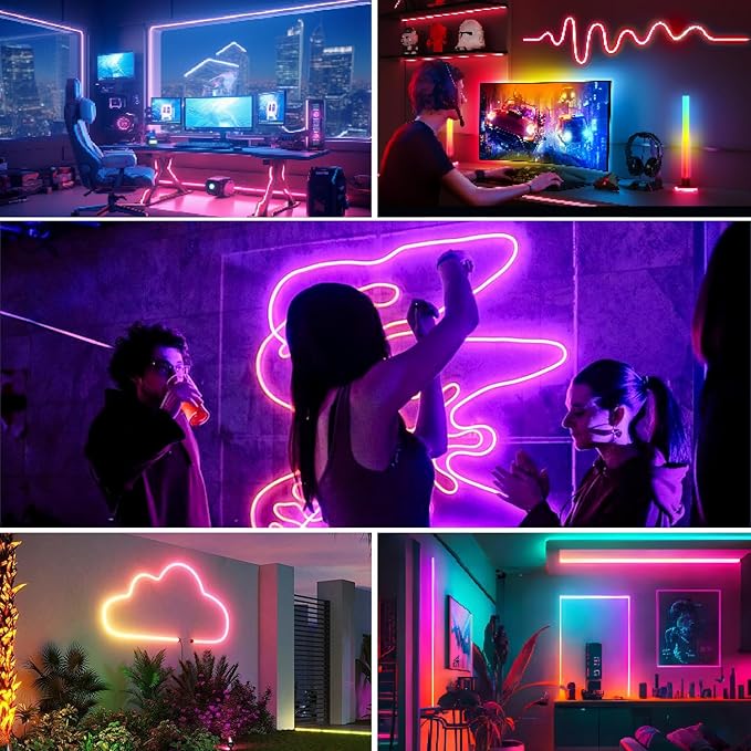 50FT Neon Rope Lights,Flexible Led Light Control with App/Remote,Multiple Modes,IP65 Outdoor Waterproof,Music Sync Strip for Bedroom