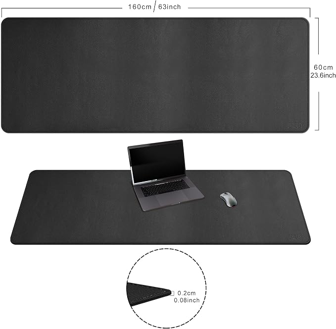 Cacoy 63" x 24" Leather Desk Mat, Extra Large Desk Matt for Desktop, Waterproof Office Desk Pad Protector, XXL Oversized Mouse Pad for Full Desk, Desk Blotter Workspace Mat for Home and Office, Black