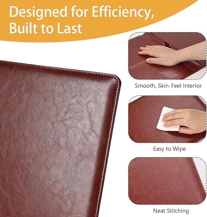 Padfolio Portfolio Binder, Faux Leather Folder, Resume Interview Legal Document Organizer, Letter Sized Writing Pad w/Business Card Holder, A4 Professional Folio for Office Conference (Brown)
