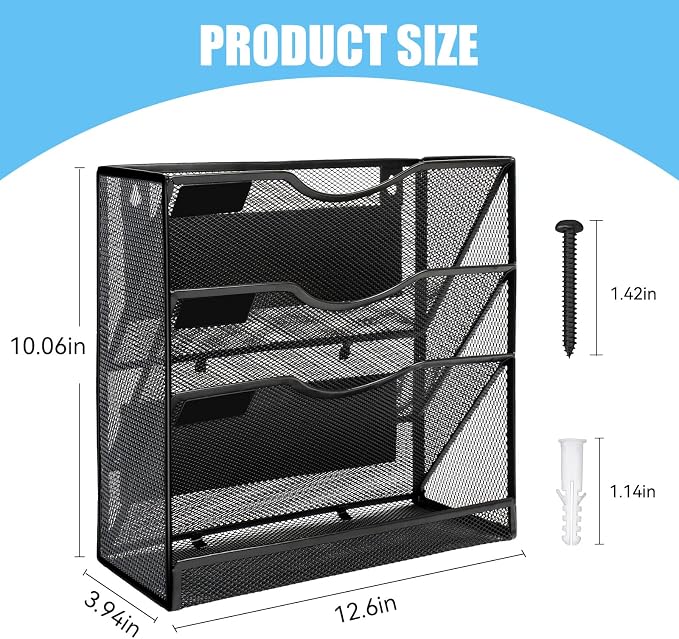 Magnetic File Holder,No Assembly Required & No Drilling,Hanging Magnetic File Organizer,Magnetic Mail Paper Folder Holder for Refrigerator,Whiteboard,File Cabinets (4-Tier)