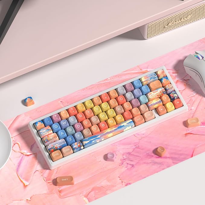 dagaladoo Cute PBT Keycaps Set,Sunset MOA Profile keycaps 60 75 100 Percent,Dye-Sub 134-key Custom Keyboard Keycap for 100% 75% 65% 60% TKL US Layout Mechanical Keyboard