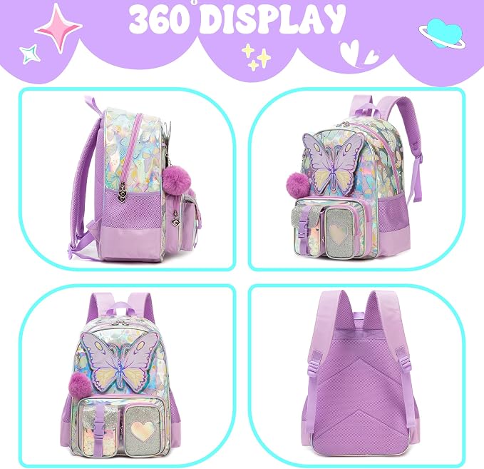 Meetbelify Backpack for Girls Backpacks with Lunch Box Pencil Case for Elementary Student Kids School Travel Bag for Girls Ages 6-8 Years Old