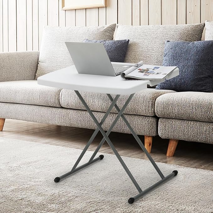 Athena Collection Folding TV Tray Couch Table 29 Inch Wide with 4 Height Adjustable, Portable Small Folding Table Dinner Tray Laptop Table for Living Room Small Space for Eating on Bed Sofa Couch