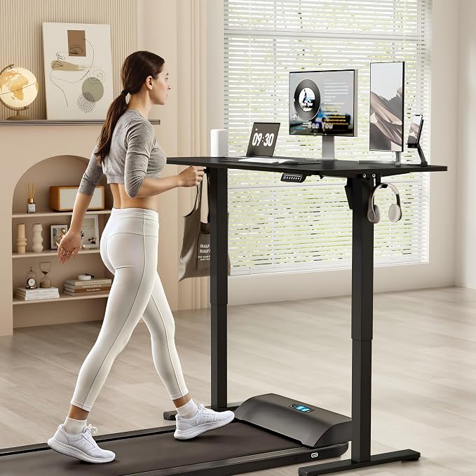 YESHOMY Height Adjustable Electric Standing Desk, 55 x 24 Inches Memory Home Office Sit Stand up Desk with Phone Holder and USB Charging Port, Black