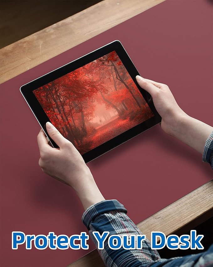 Leather Desk Pad Protector, Mouse Pad, Office Desk Mat, Non-Slip PU Leather Desk Blotter, Large Desk Mat, Waterproof Keyboard Mat for Office/Home/Decor (Burgundy Red, 55" x 17")